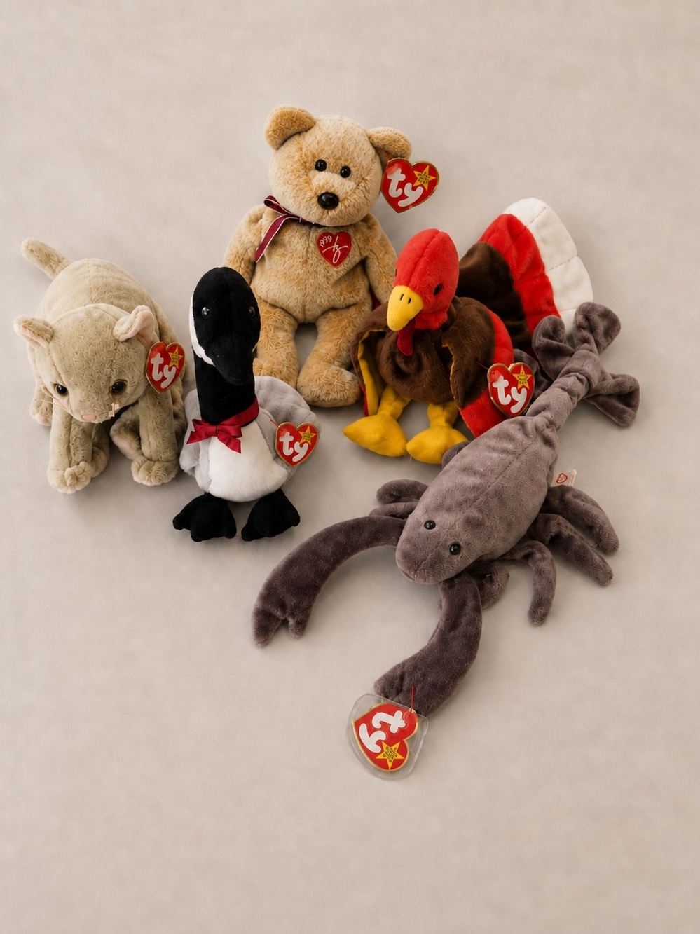 Ty Beanie Babies Lot 5 Vintage 1996-1999 Scat Loosy Gobbles Stinger Bear 90s Kid